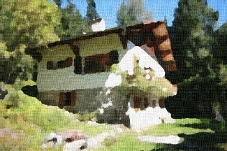 Imagen del chalet Génépi en verano con efecto de pintura al óleo